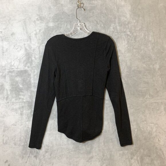 Free People Black Top Medium Cross Cross Neck Long Sleeve Pullover Witchy Goth - Picture 4 of 9